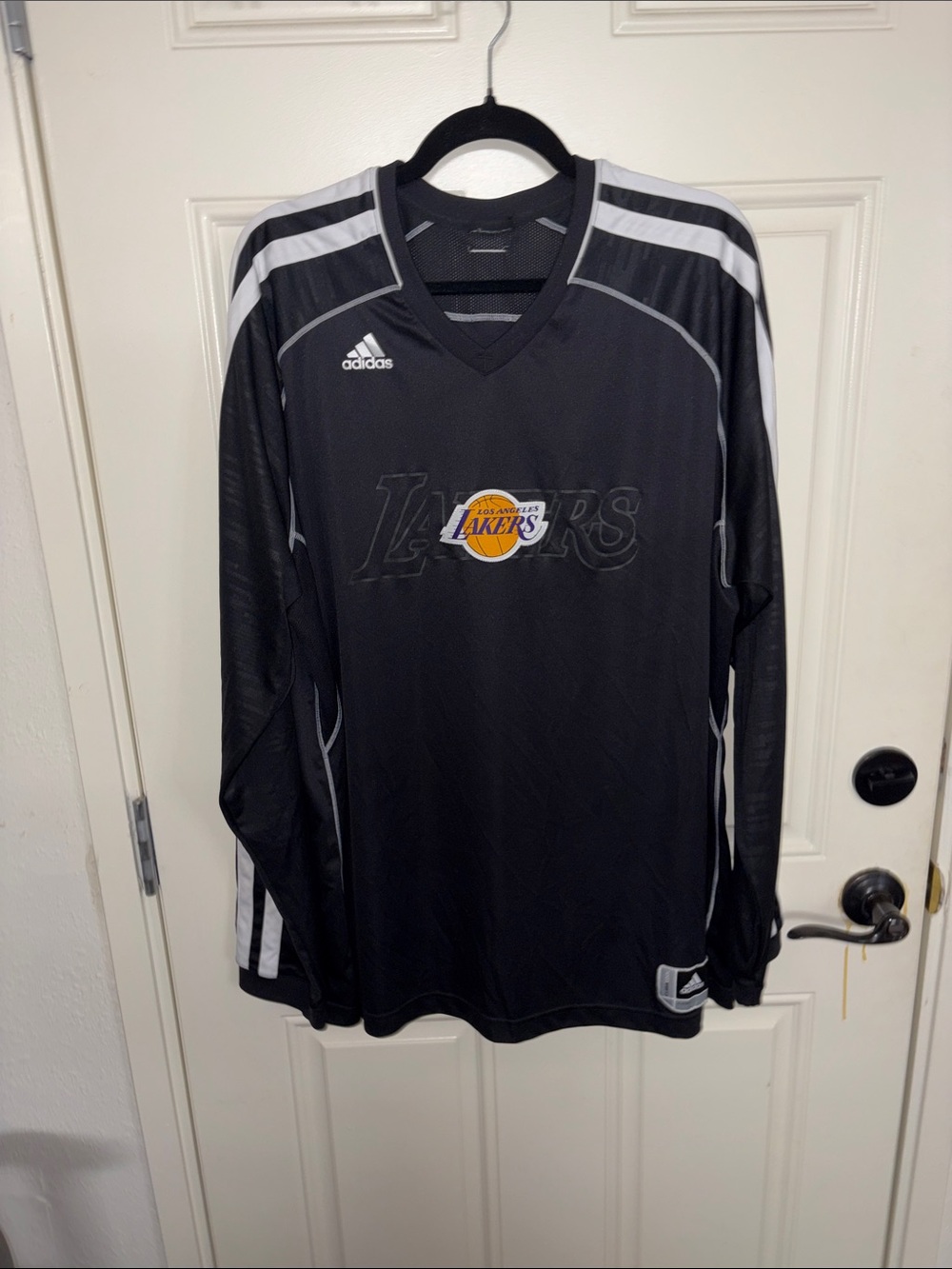 adidas Black & White Los Angeles Lakers Long-Sleeve Jersey